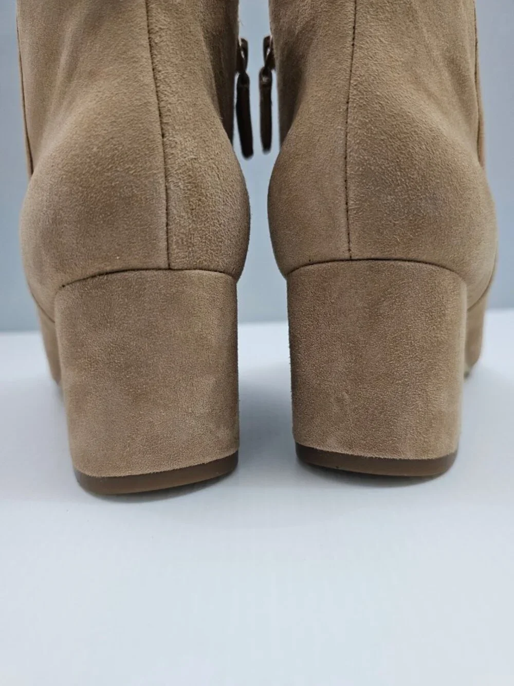 Cole Haan Elyse Ankle Boot Womens 11 Tan Suede Block Heel Pointed Toe Minimal